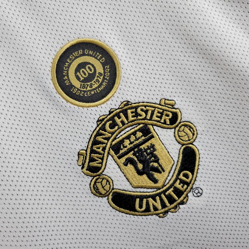 Manchester United Aniversario de 100 Anos 2002 X Camisa com 2 Lados 2° e 3° Uniforme
